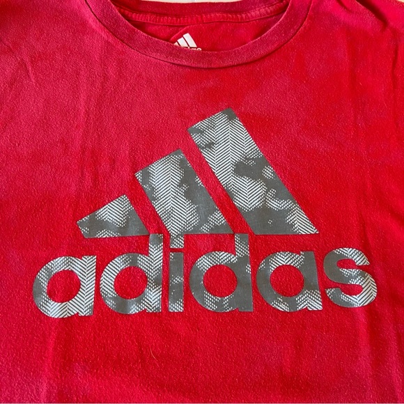 Adidas Large 14/16 Red Gray Logo Shirt Top Tee - Picture 2 of 4